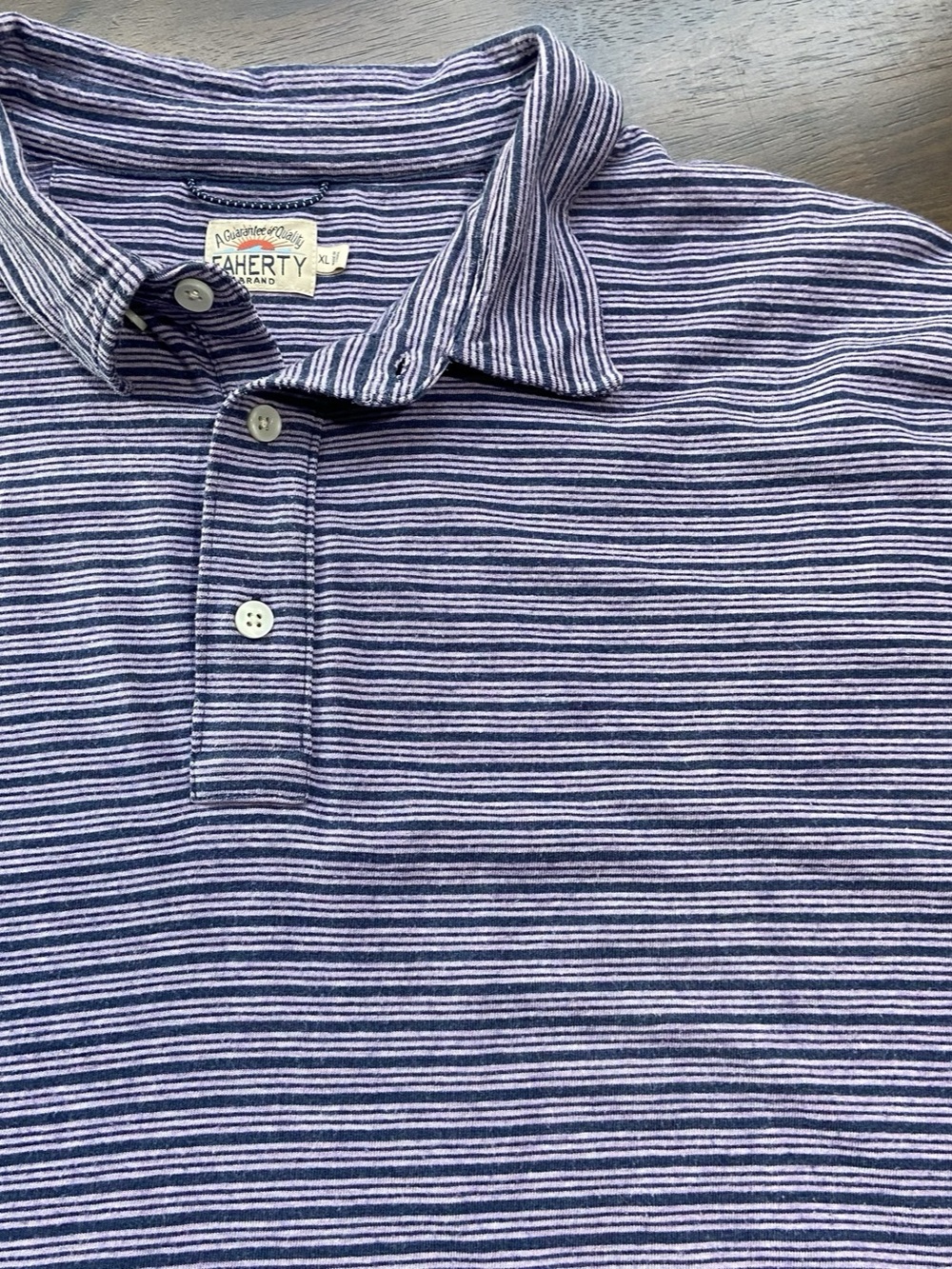 Faherty Brand Movement Polo Shirt Mens XL Purple White Striped Cotton Stretch
